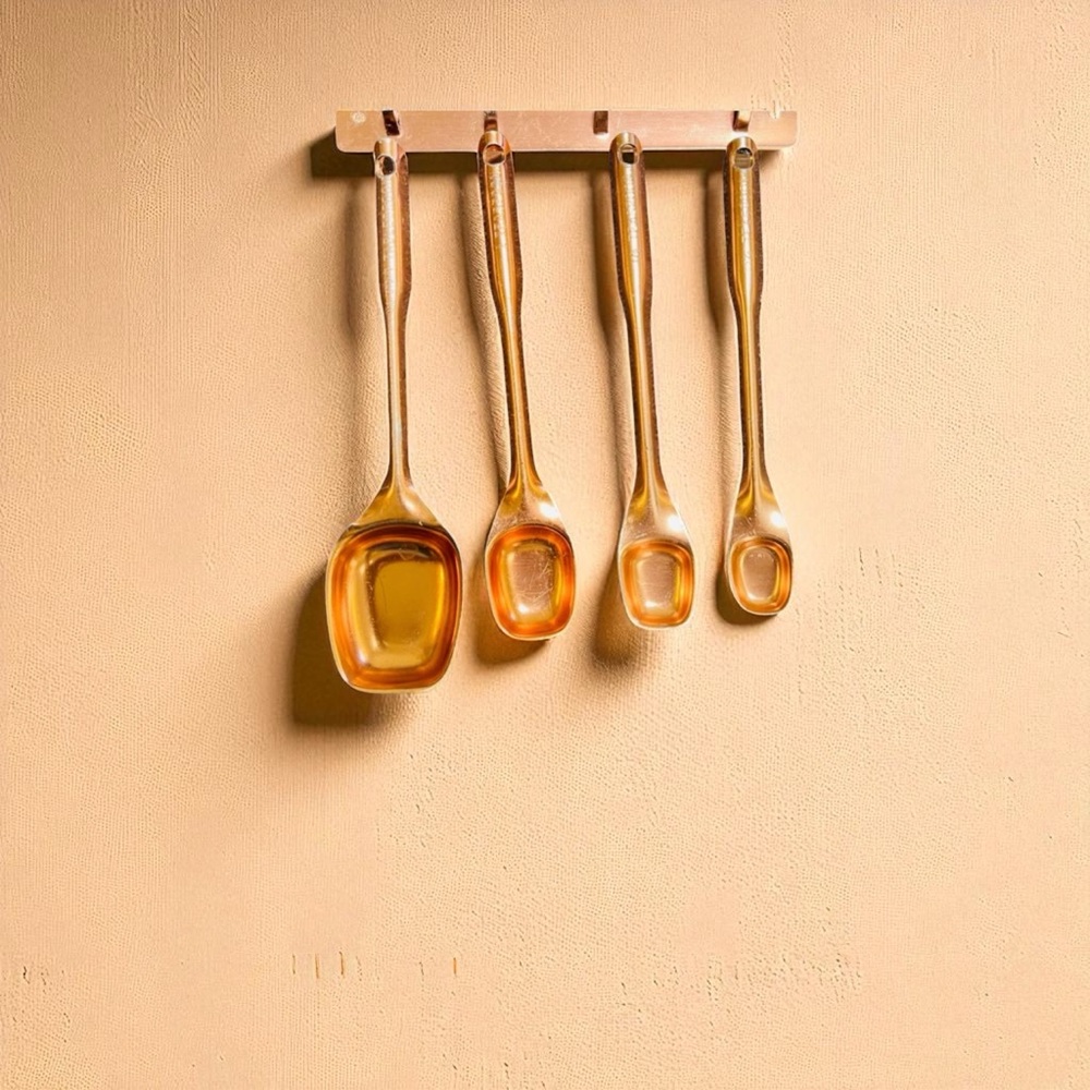 MCM kitchen Vintage 1950s MIRRO Measuring Spoons with wall rack